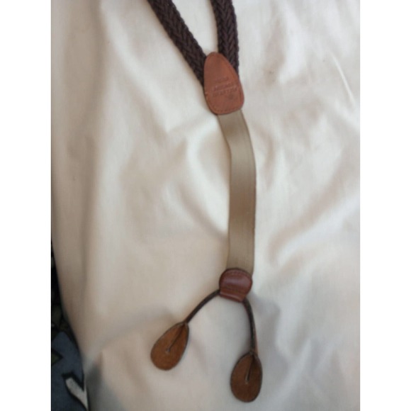 Adjustable Braided Button Suspenders Full Grain Cowhide Leather Brown Classic - Picture 5 of 8